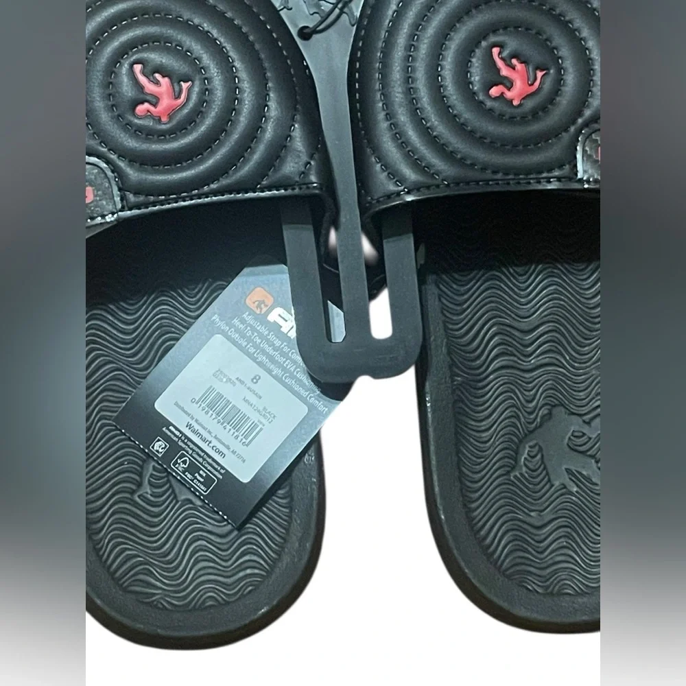 AND1 Athletic Adjustable Swirl Sandals Men’s Size 8 Black Red Comfort Slides NWT